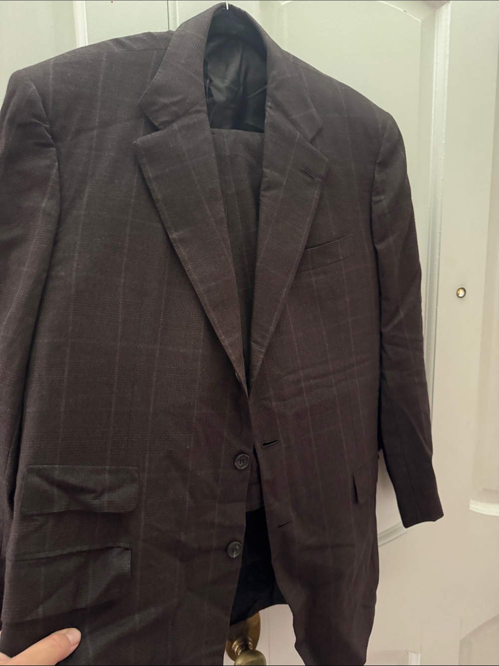 Brioni Dark Brown Windowpane Wool Suit Jacket